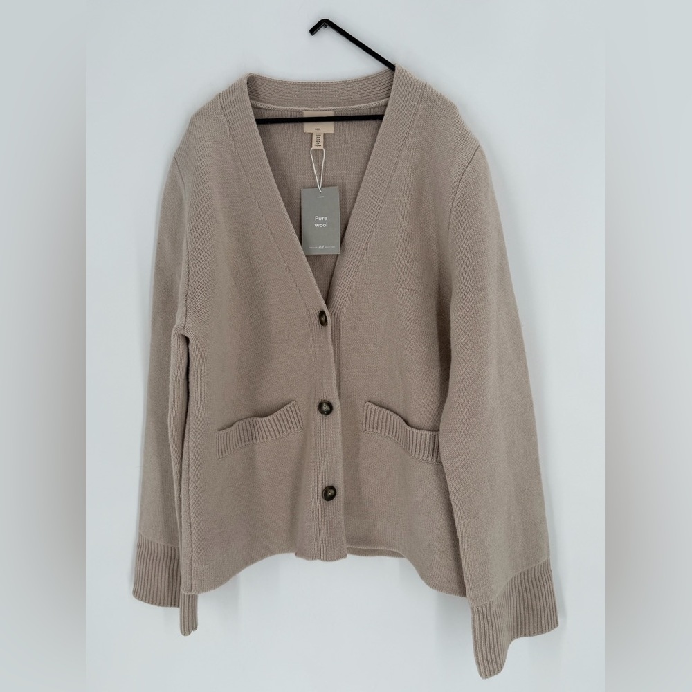 H&M Premium Selection Knitted Pure Wool Structured Beige Cardigan - Picture 3 of 9
